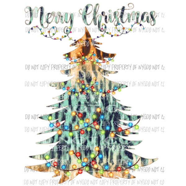Merry Christmas Leopard Turquoise Tree #2 Sublimation transfers Heat Transfer