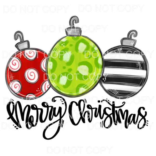 Merry Christmas Ornament Trio Red Swirls Green Leopard Black