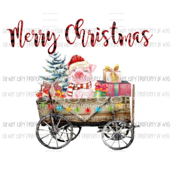 Merry Christmas Pig in cart Sublimation transfers Heat Transfer