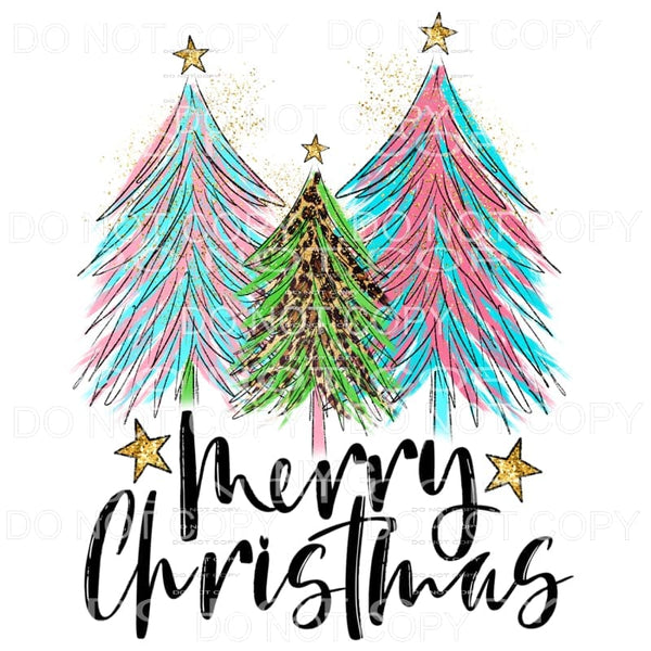 Merry Christmas Pink Blue Leopard Tree Trio Sublimation 