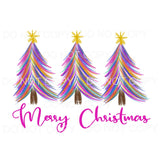 Merry Christmas Pink Colorful Tree Trio #111 Sublimation 