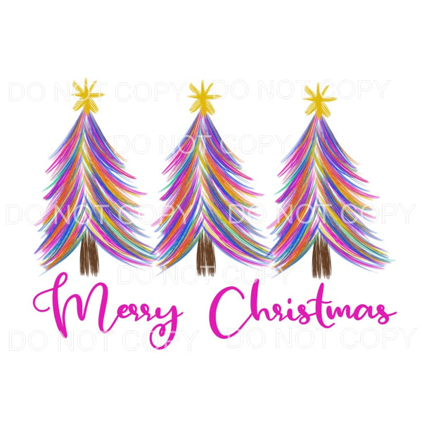 Merry Christmas Pink Colorful Tree Trio #111 Sublimation 