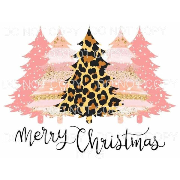 Merry Christmas Pink Leopard Trees #1769 Sublimation 