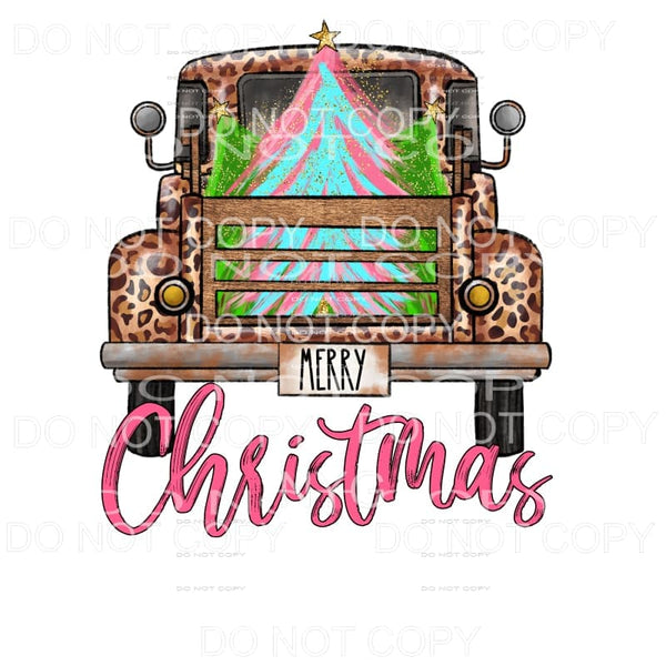 Merry Christmas Pink Tree Leopard Vintage Truck Sublimation 