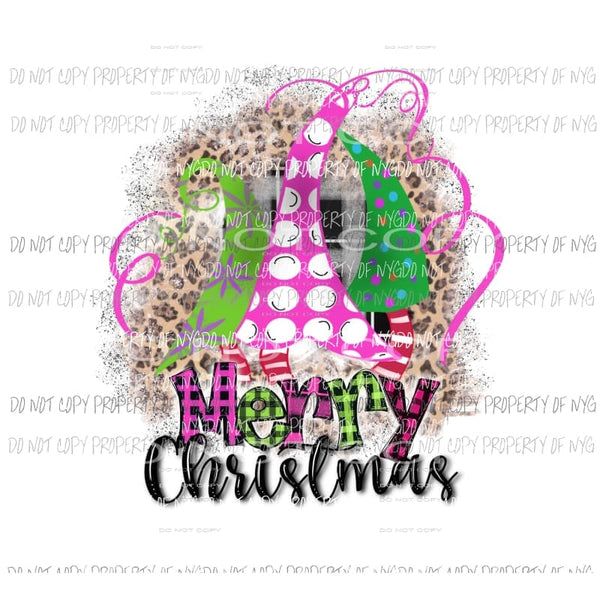 Merry Christmas pink tree trio leopard # 2 Sublimation transfers Heat Transfer