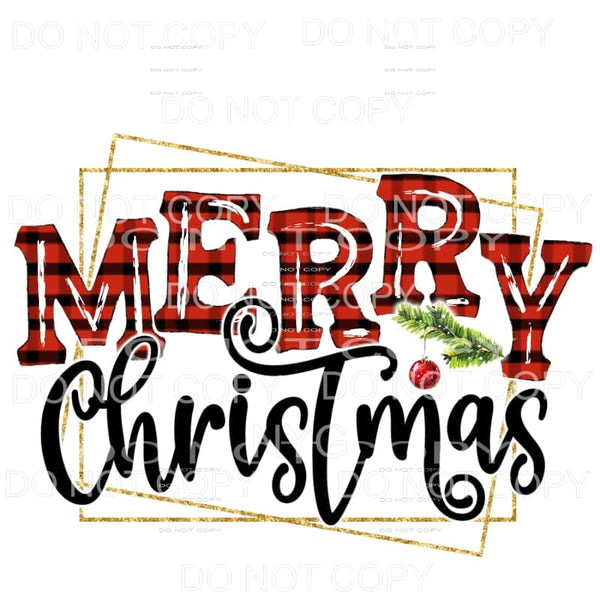 Merry Christmas Red Buffalo Plaid Gold Frame Sublimation 