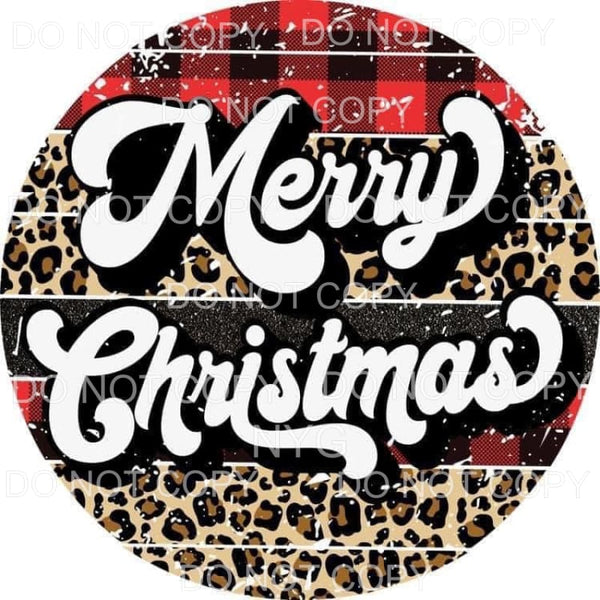 Merry Christmas Red Buffalo Plaid Leopard Circle #1789 