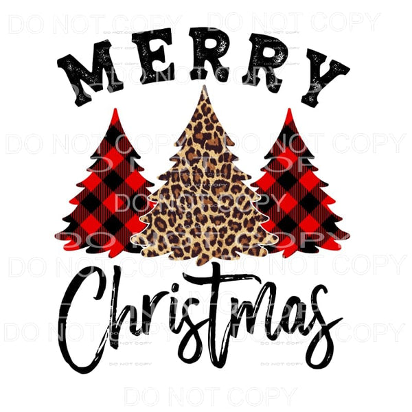 Merry Christmas Red Buffalo Plaid Leopard Tree Trio 