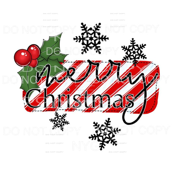 Merry Christmas Red Candy Cane Stripes Holly Snowflakes 