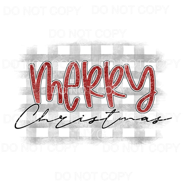 Merry Christmas Red Glitter Grey Plaid #1490 Sublimation 