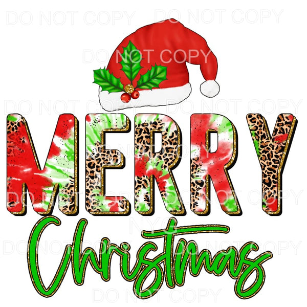 Merry Christmas Red Green Tie Dye Leopard Gold Glitter #1199