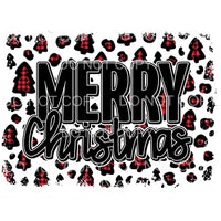 Merry Christmas Red Plaid Trees Background Sublimation 