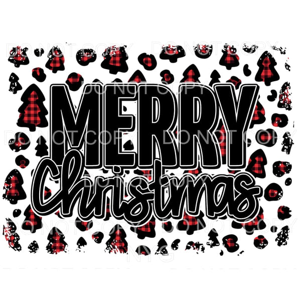 Merry Christmas Red Plaid Trees Background Sublimation 