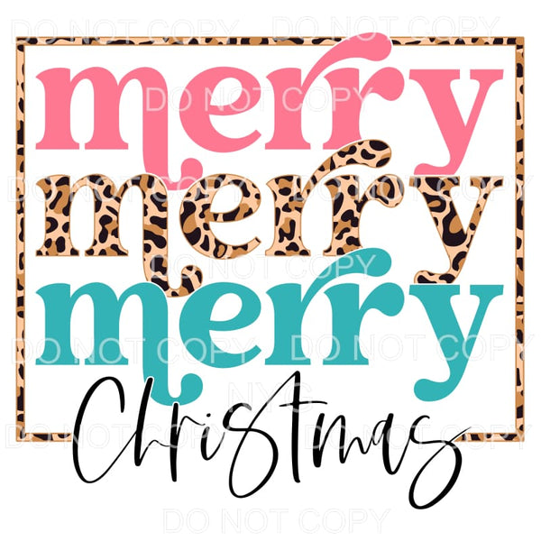 Merry Christmas Retro Stacked Pink Blue Leopard Frame #1178 