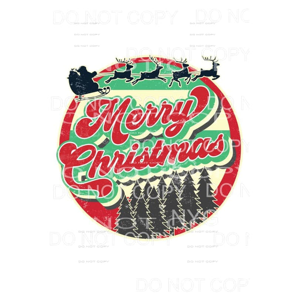 Merry Christmas Santa Sleight Trees Distressed Retro 