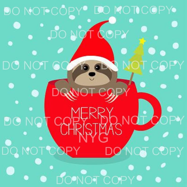 Merry Christmas Sloth In A Red Mug Green Polka Dot 
