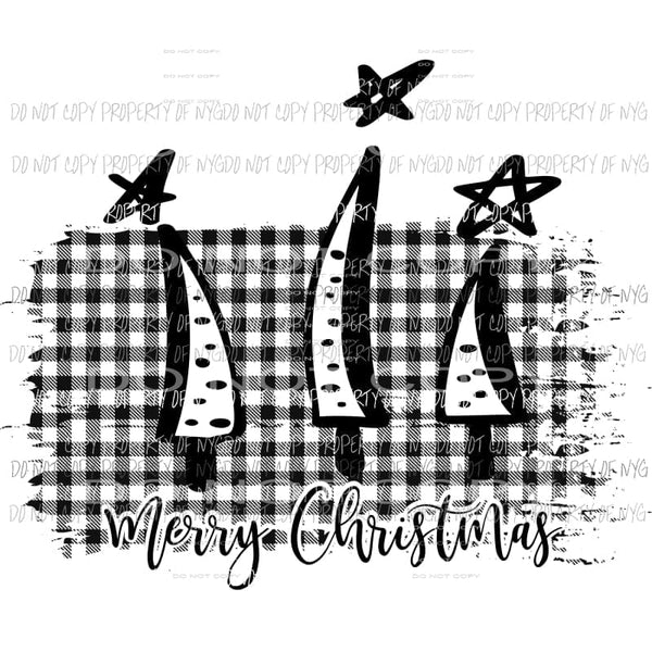 Merry Christmas squiggly trees buffalo plaid background Sublimation transfers Heat Transfer