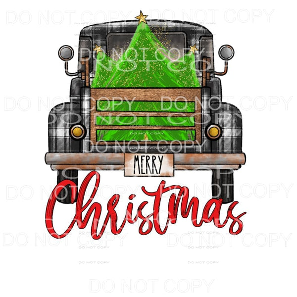 Merry Christmas Tree Black Plaid Vintage Truck Sublimation 