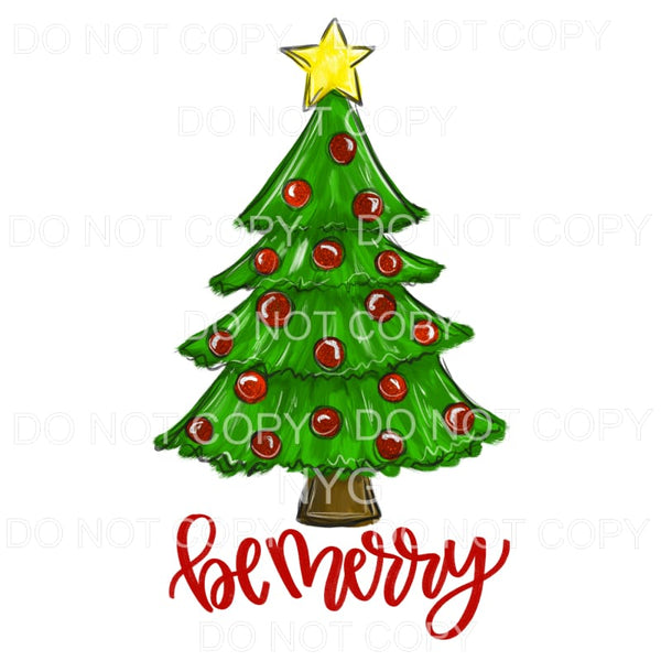 Merry Christmas Tree Red Ornaments Yellow Star #786 