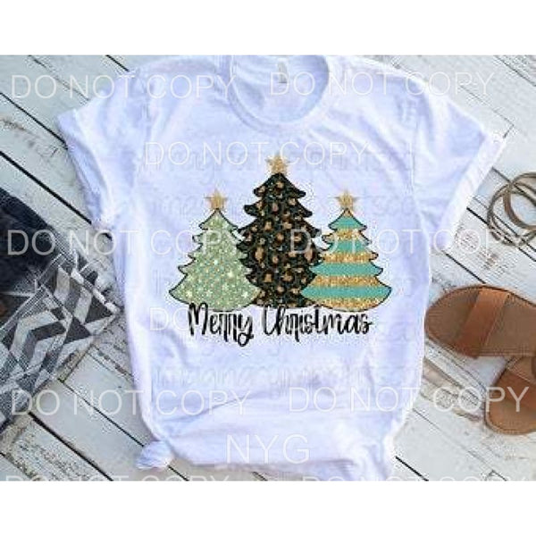Merry Christmas Tree Trio Green Gold Leopard Glitter #122 
