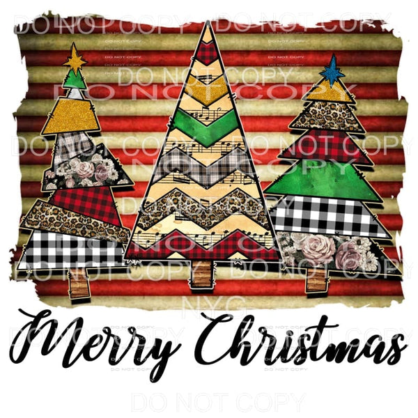 Merry Christmas Tree Trio Patchwork Multiple Patterns 