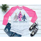 Merry Christmas Tree Trio Pink Leopard Colorful Polka Dots 