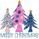 Merry Christmas Tree Trio Pink Leopard Colorful Polka Dots 
