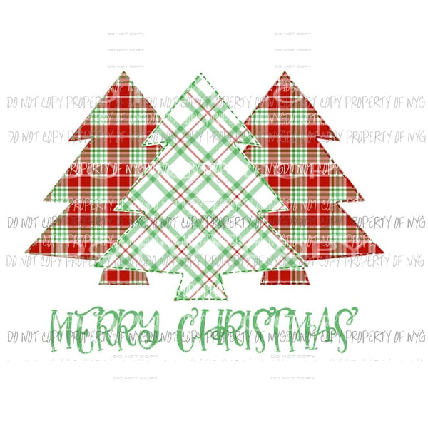 Merry Christmas tree trio plaid # 3 Sublimation transfers Heat Transfer