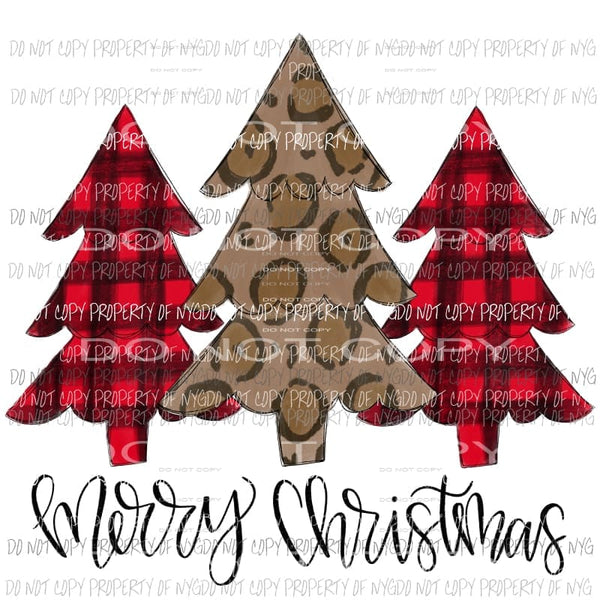 Merry Christmas trees black red buffalo plaid leopard # 20 Sublimation transfers Heat Transfer
