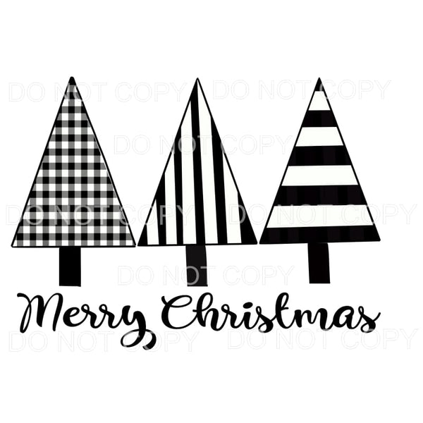 Merry Christmas Trees Black White Stripes #108 Sublimation 