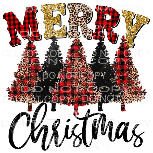 Merry Christmas Trees Line Black Red Black Plaid Leopard 