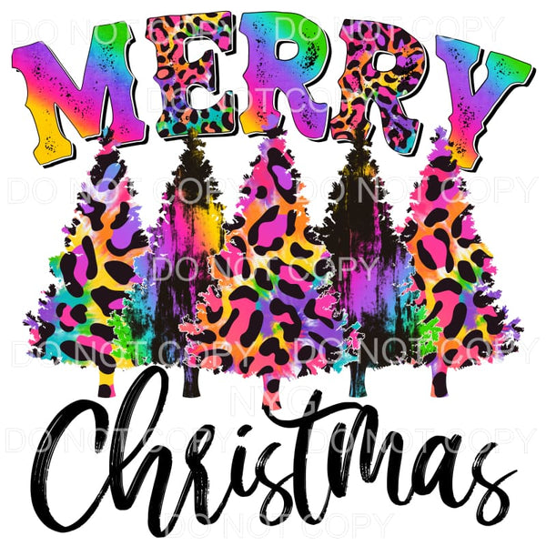 Merry Christmas Trees Line Bright Color Rainbow Leopard 
