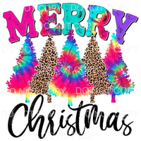 Merry Christmas Trees Rainbow Tie Dye Leopard #1189 