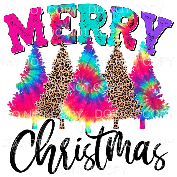 Merry Christmas Trees Rainbow Tie Dye Leopard #1189 