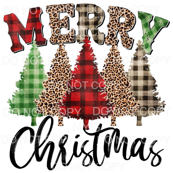 Merry Christmas Trees Red Green Brown Plaid Leopard #1187 