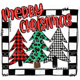 Merry Christmas Trees Red Green Buffalo Plaid Black Stripe 