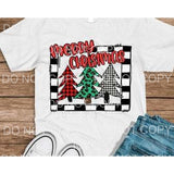 Merry Christmas Trees Red Green Buffalo Plaid Black Stripe 