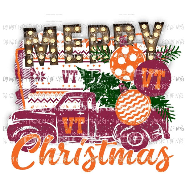Merry Christmas truck VT Virginia Tech Hokies Sublimation transfers Heat Transfer