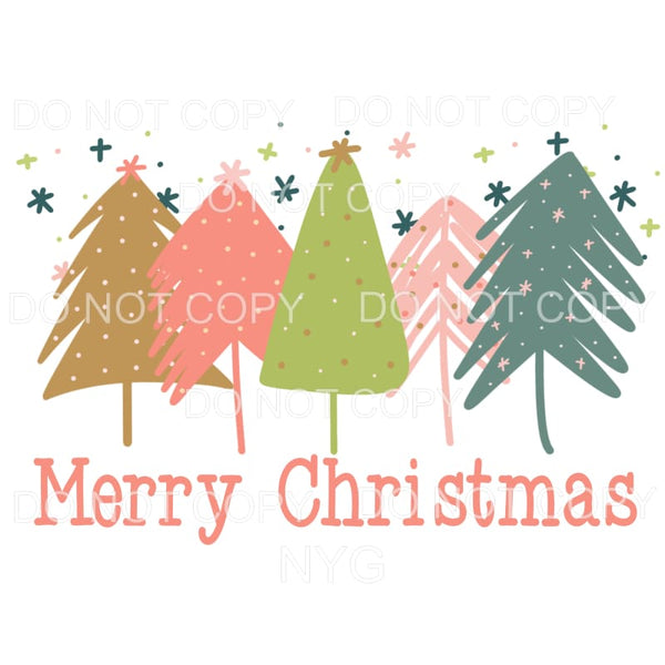 Merry Christmas Whimsical Trees Pink Green #1217 Sublimation