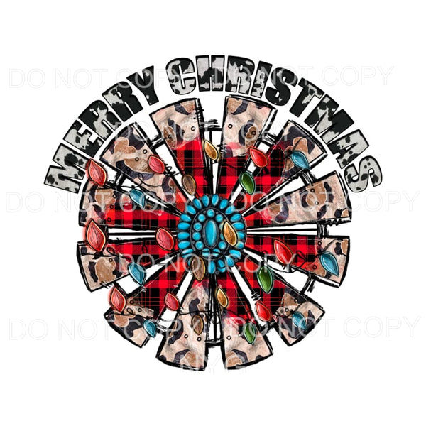 Merry Christmas Windmill Turquoise Cowhide Red Buffalo Plaid