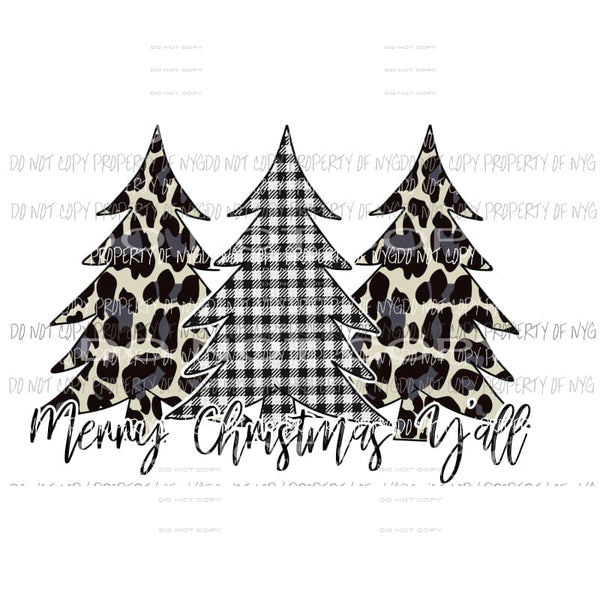 Merry Christmas Yall black white buffalo plaid leopard Sublimation transfers Heat Transfer