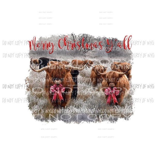 merry christmas yall bull Sublimation transfers Heat Transfer