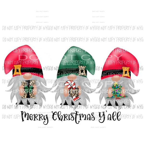 Merry Christmas yall gnomes Sublimation transfers Heat Transfer