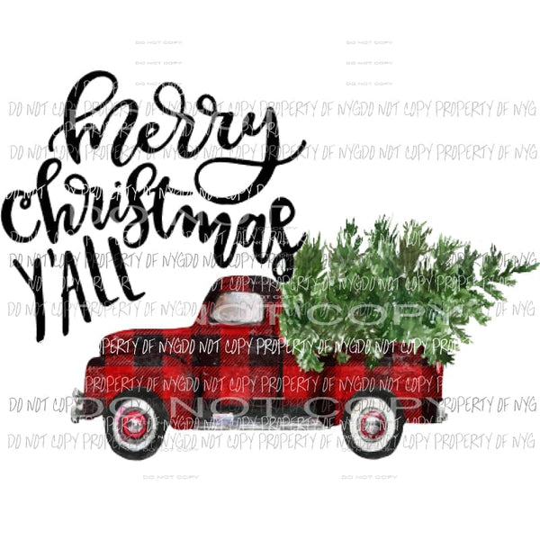 Merry Christmas Yall Plaid Truck Sublimation transfers Heat Transfer