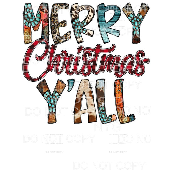 Merry Christmas Y’all Turquoise Cowhide Leopard Sublimation 