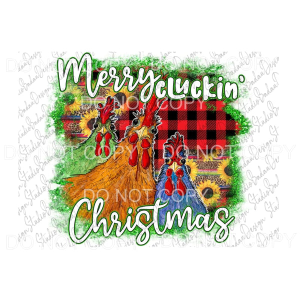 Merry Cluckin Christmas Chickens Roosters Red Plaid Serape 