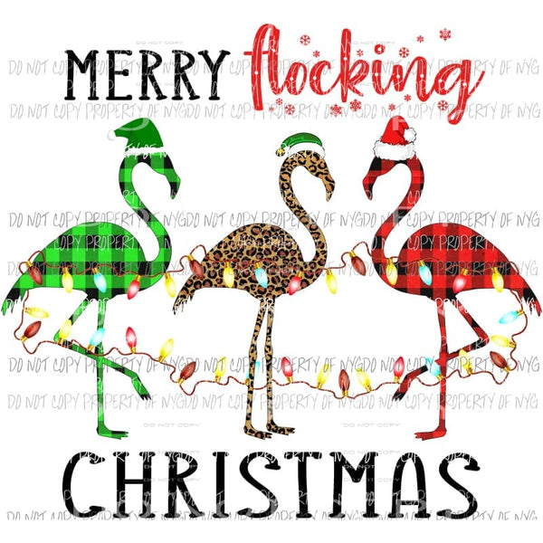 Merry Flocking Christmas flamingos buffalo plaid Sublimation transfers Heat Transfer