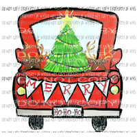 Merry Red Antique Truck Christmas Tree Reindeer Sublimation transfers Heat Transfer