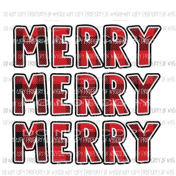 Merry Merry Merry Red Buffalo Plaid Sublimation transfers Heat Transfer