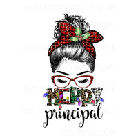 messy bun merry principal Christmas # 7059 Sublimation 